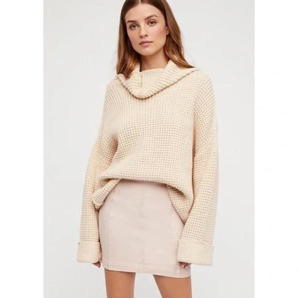 Free People Boho Beige/CreamMini Fitted Skirt Sz 10 93% Cotton Natural Feminine